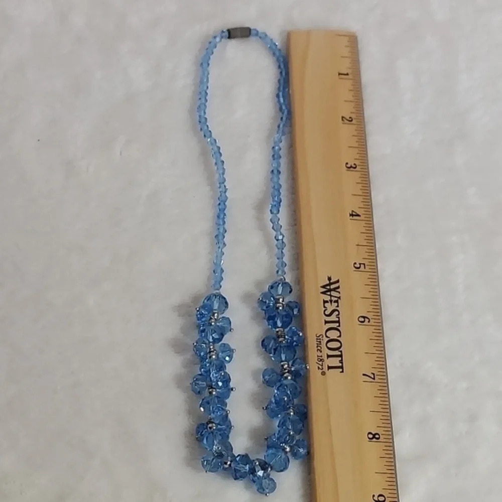 Vtg Blue Crystal Statement Necklace Beaded Bib Necklace Sparkly Wedding Guest - Picture 8 of 8